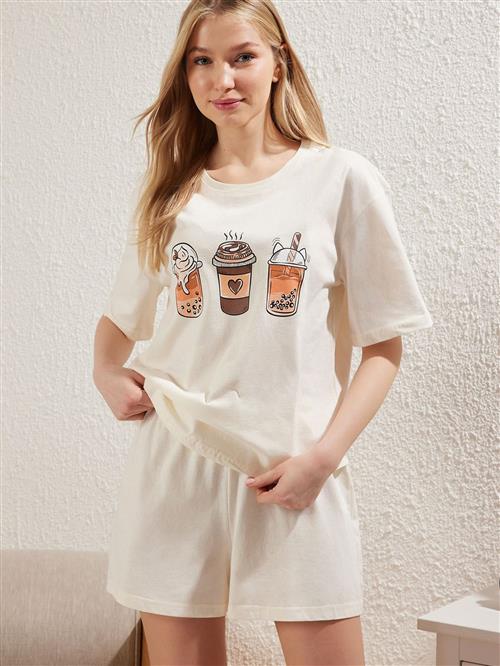 Trendyol Pyjamas  ecru / choko / mørkeorange / hvid