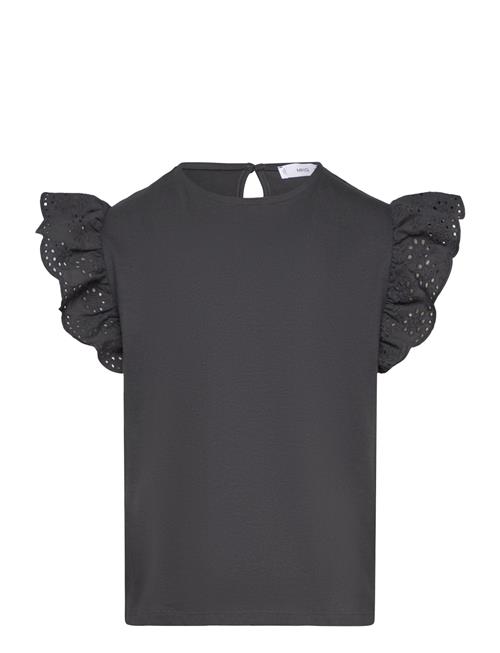 English-Embroidered Cotton T-Shirt Mango Black