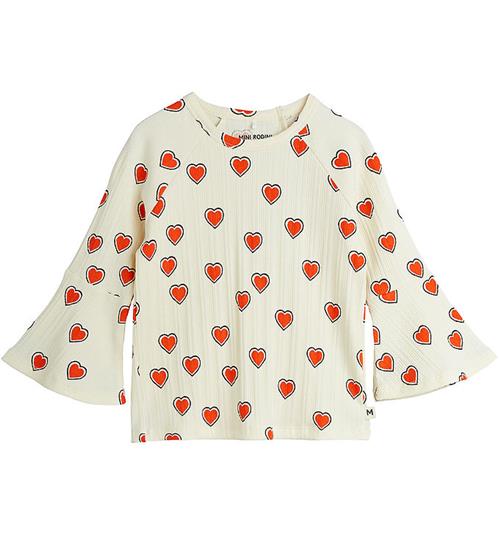 Mini Rodini Bluse - Rib - Offwhite m. Hjerter