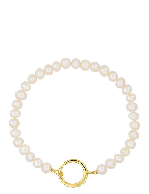 Pearl Charm Lock Chain Bracelet, Gold Plated Design Letters Gold