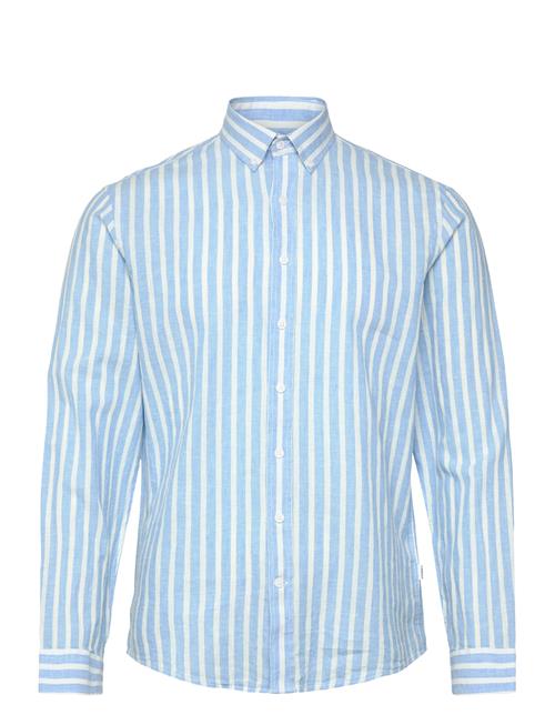 Wide Striped Cotton/Linen Shirt L/S Lindbergh Blue