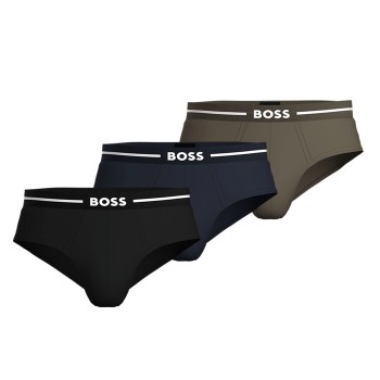 BOSS 3P Bold Design Hip Brief Sort/Grøn bomuld Small Herre