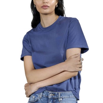 Bread & Boxers Bread and Boxers Crew Neck Regular Denimblå økologisk bomuld Small Dame