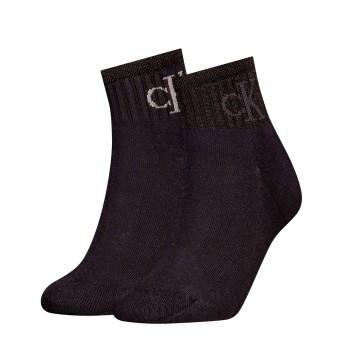 Calvin Klein Strømper 2P Glossy Rib Quarter Socks Sort Str 39/42 Dame