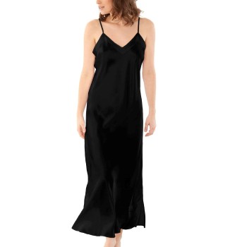 Damella Long Silk Nightdress Sort silke X-Small Dame
