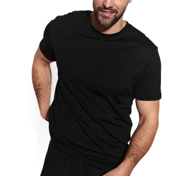 Panos Emporio Wool Tencel Short Sleeve Top Sort Large Herre