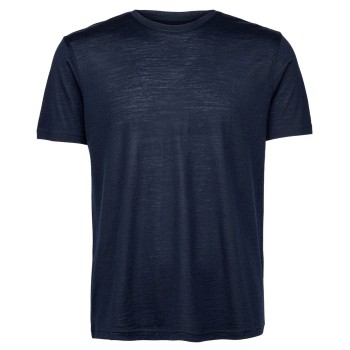 Panos Emporio Wool Tencel Short Sleeve Top Marineblå X-Large Herre