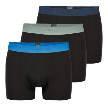 Schiesser 3P 95-5 Organic Cotton Woven Shorts Sort/Blå bomuld Large Herre