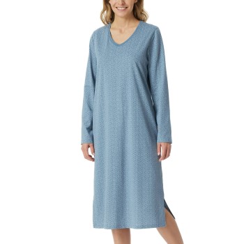 Schiesser Comfort Essentials Longsleeve Sleepshirt Blå Mønster bomuld 40 Dame