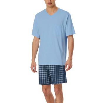 Schiesser Comfort Essentials V-Neck Short Pyjamas Marine/Blå bomuld 58 Herre