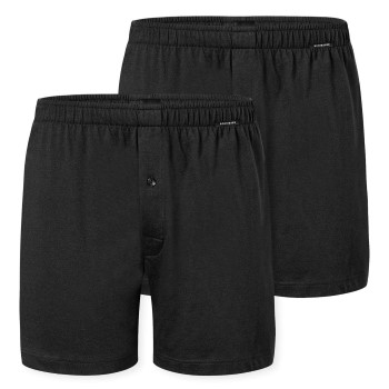 Schiesser 2P Long Boxershorts Sort bomuld Large Herre