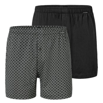Schiesser 2P Long Boxershorts Sort/Ternet bomuld Large Herre