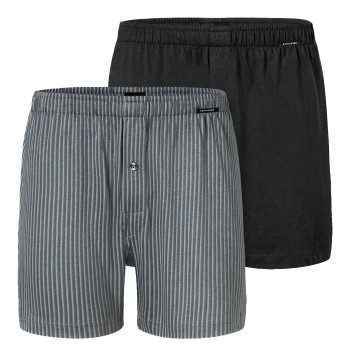 Schiesser 2P Long Boxershorts Sort/Grå bomuld Large Herre