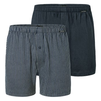 Schiesser 2P Long Boxershorts Blå Mønster bomuld Large Herre