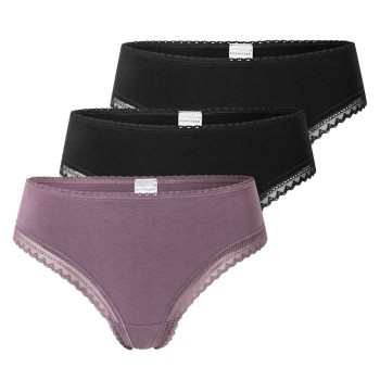 Schiesser Trusser 3P Modern Cheeky String Violet/Sort bomuld 36 Dame