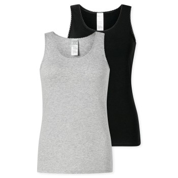 Schiesser 2P Modern Lace Top Sort/Grå bomuld 44 Dame