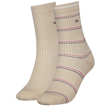 Se Tommy Hilfiger Legwear Tommy Hilfiger Strømper 2P Coastal Stripe Tencel Socks Beige Str 39/42 ved Timarco