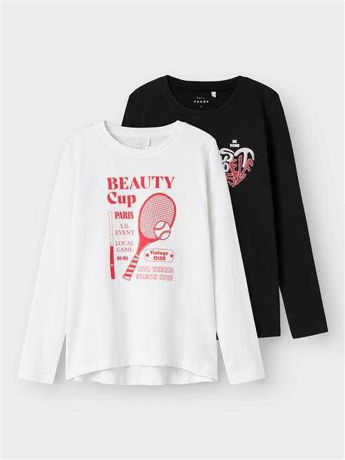Se NAME IT Bluser & t-shirts 'NKFVIOLET 2P LS LOOSE TOP'  sort / hvid ved About You
