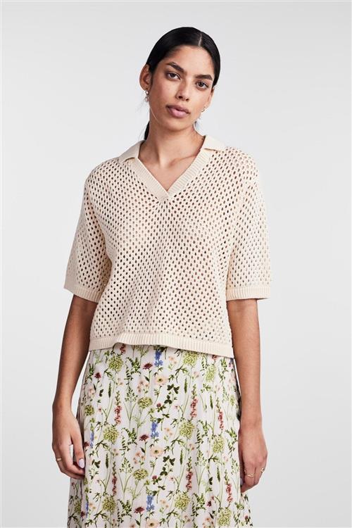 Laya Knit Polo - White Smoke - M - PIECES