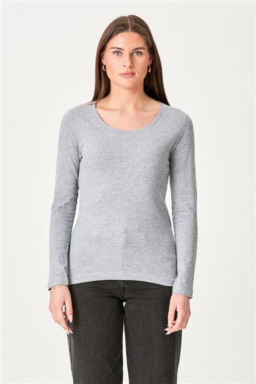 Basic langærmet T-shirt - Grå - Dame - XS - TeeShoppen
