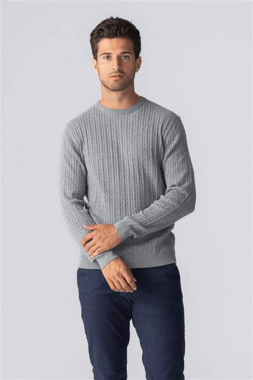 Pullover Kabel Strik - Grå Melange - Herre - L - TeeShoppen