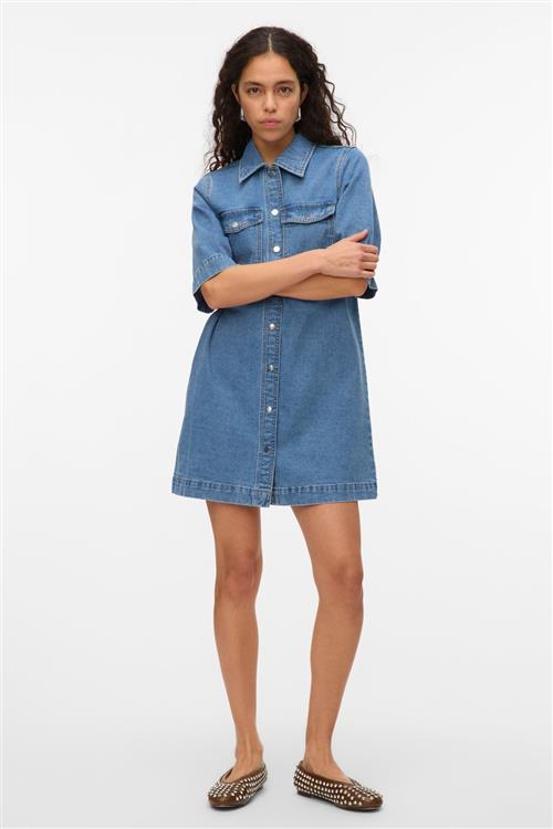 Fenja Kort Denim Kjole - Medium Blå Denim - S - Vero Moda