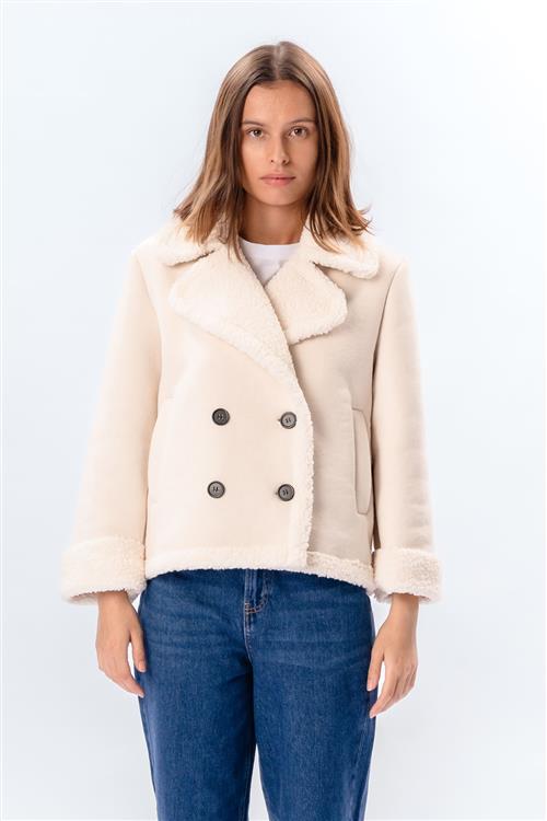 Shearling Kort Frakke - Chalk - M - TeeShoppen