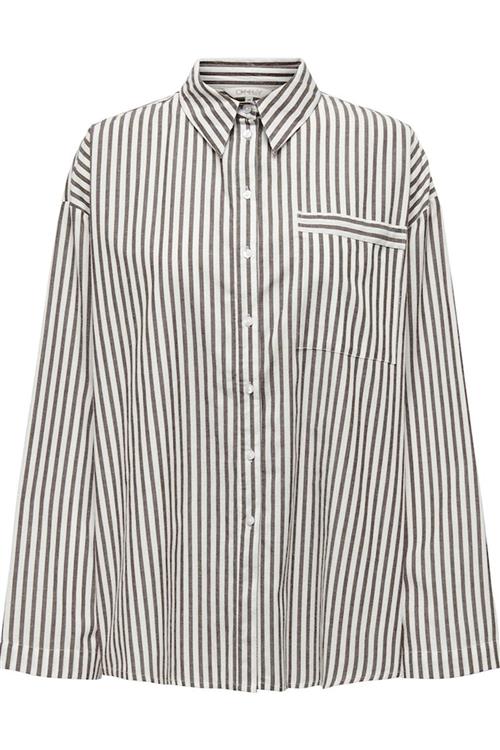 Saga Stribet Skjorte - Brun - L - ONLY