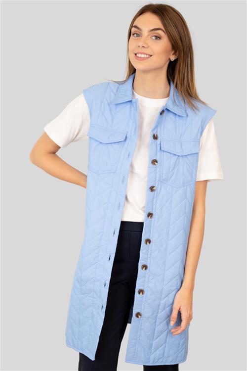 Magda Lang Quilted Vest - Hydrangea - Dame - L - Vero Moda