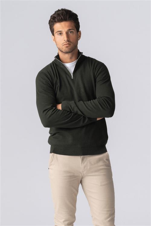 Pullover Half Zip - Army - Herre - L - TeeShoppen