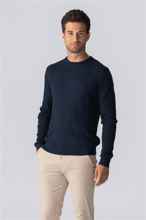 Pullover Kabel Strik - Navy - Herre - 3XL - TeeShoppen