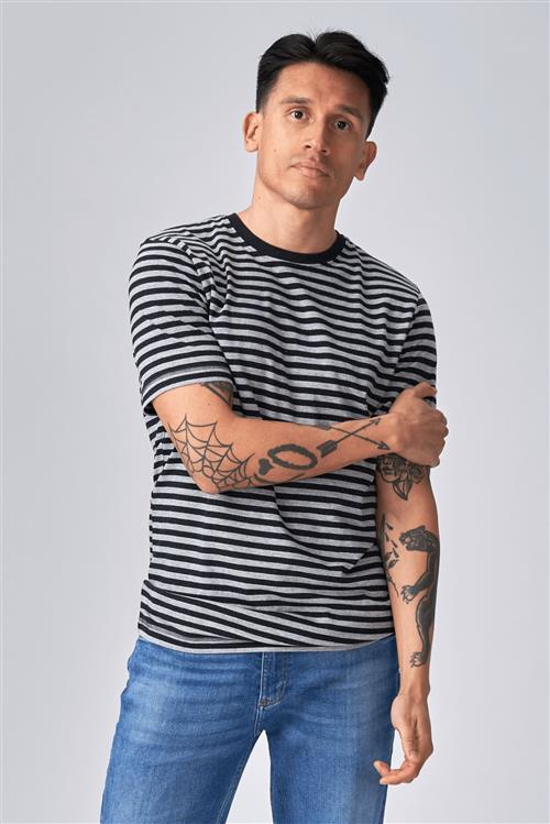 Nørregade Stripe - Meleret Sort-Grå - Herre - M - TeeShoppen