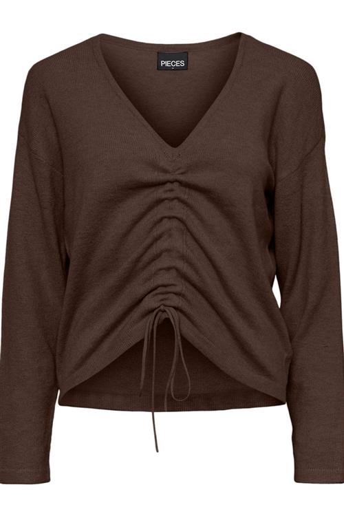 Nandi V-Neck Strik - Brun - Dame - S - PIECES