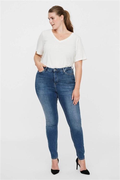 Lora Jeans high waisted (Curve) - Medium blå denim - Dame - 44 - Vero Moda Curve