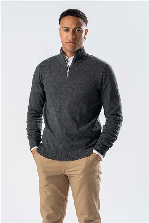Pullover Half Zip - Charcoal Melange - Herre - L - TeeShoppen
