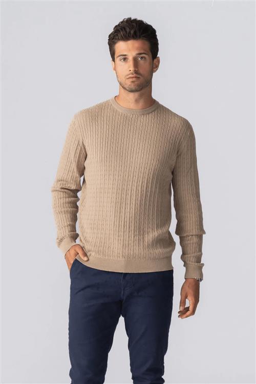 Pullover Kabel Strik - Sand - Herre - L - TeeShoppen