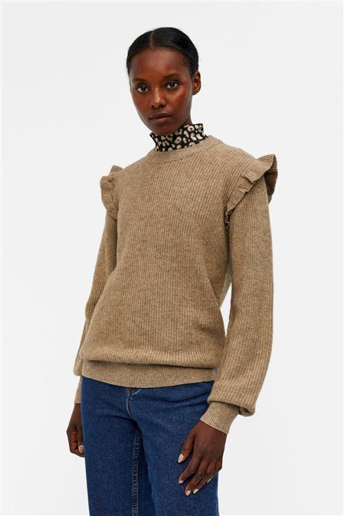 Herrena Ruffle Pullover Strik - Fossil - M - Object