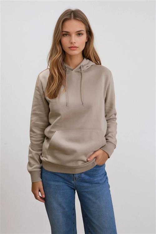 Boyfriend Sweat Hoodie - Mørk Beige - S - TeeShoppen