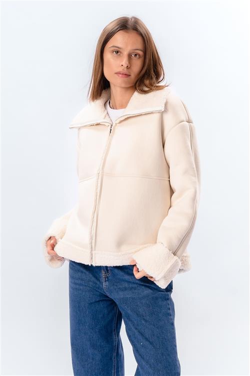 Shearling Zipper Coat - Kridt - M - TeeShoppen