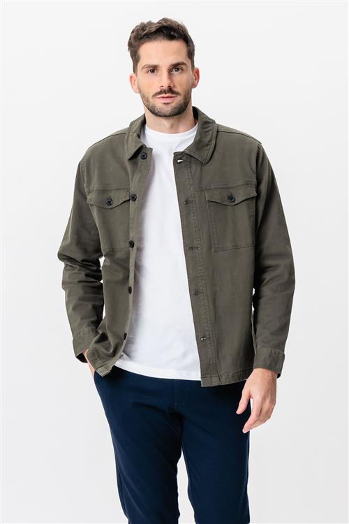 Twill Overshirt - Mørk Oliven - M - TeeShoppen
