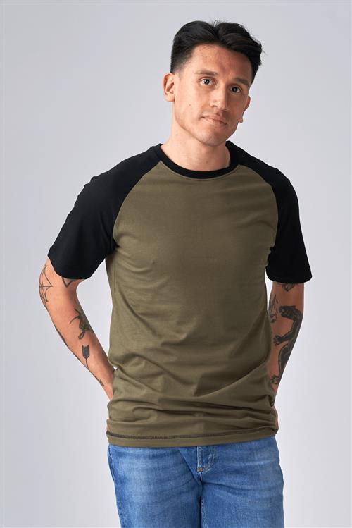 Basic raglan T-shirt - Sort-Army - Herre - M - TeeShoppen