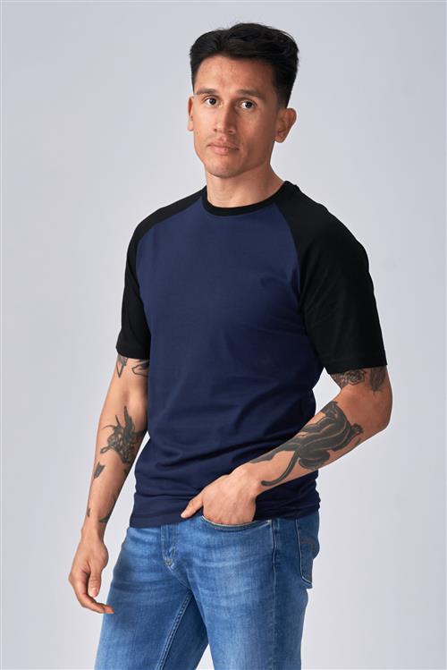Basic raglan T-shirt - Sort-Navy - Herre - M - TeeShoppen