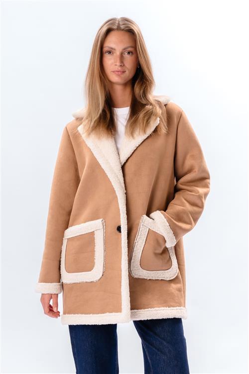 Shearling Jakke - Beige - XL - TeeShoppen
