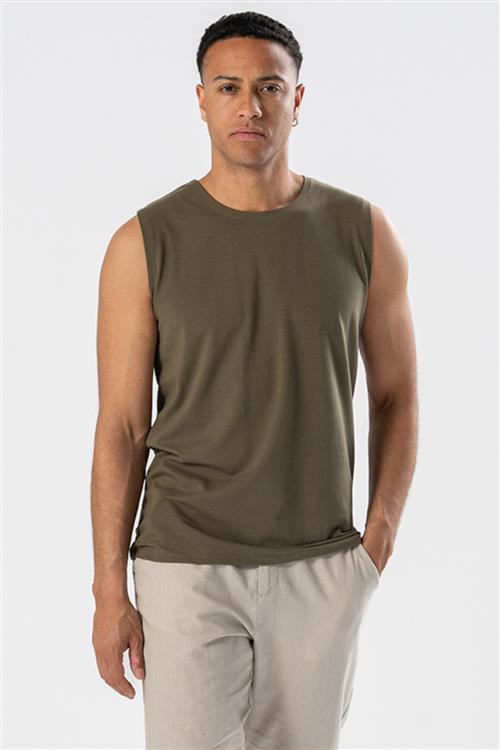 Sleeveless Tee - Oliven - Herre - L - TeeShoppen