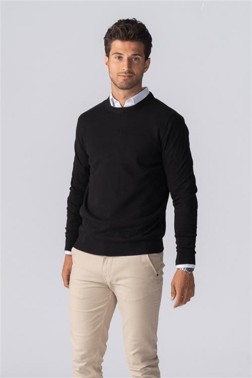 Pullover Rundhals - Sort - Herre - M - TeeShoppen
