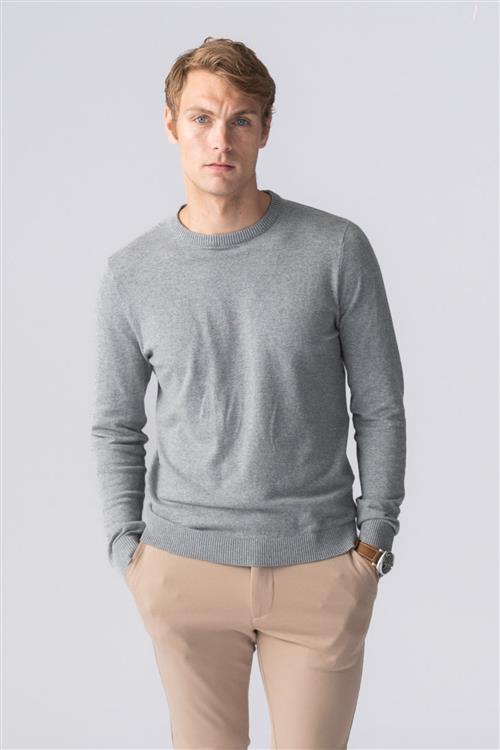 Pullover Rundhals - Grå Melange - Herre - M - TeeShoppen