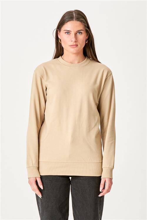 Basic Crewneck - Sand (dame) - Dame - L - TeeShoppen