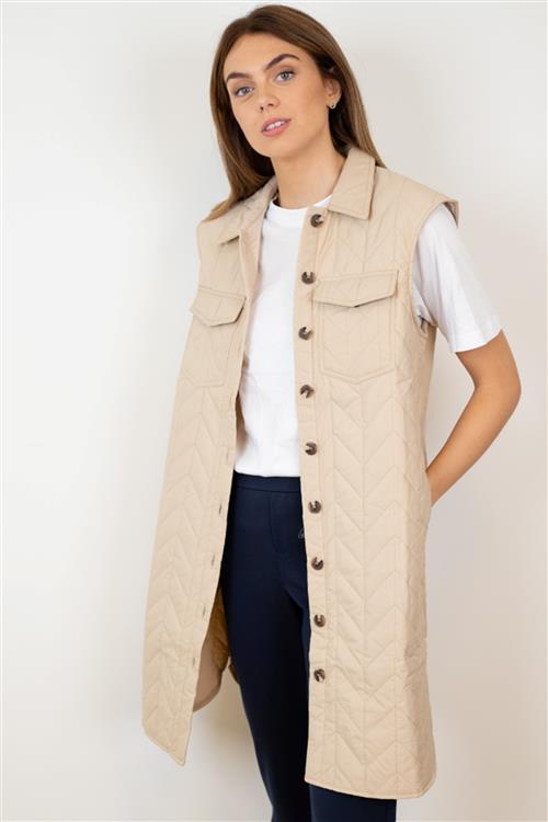 Magda Lang Quilted Vest - Nomad - Dame - S - Vero Moda