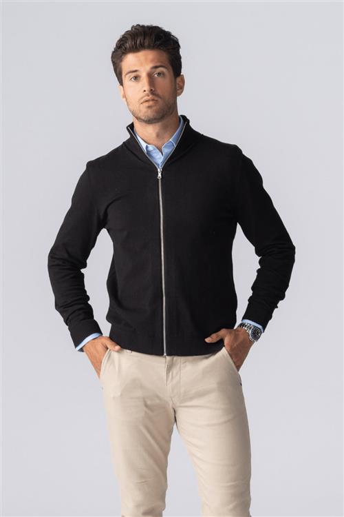 Pullover Zip Cardigan - Sort - Herre - L - TeeShoppen