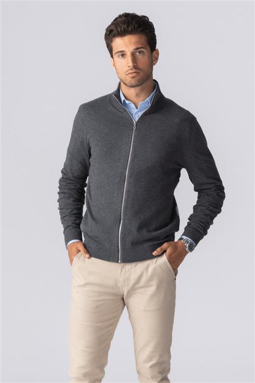 Pullover Zip Cardigan - Charcoal Melange - Herre - S - TeeShoppen